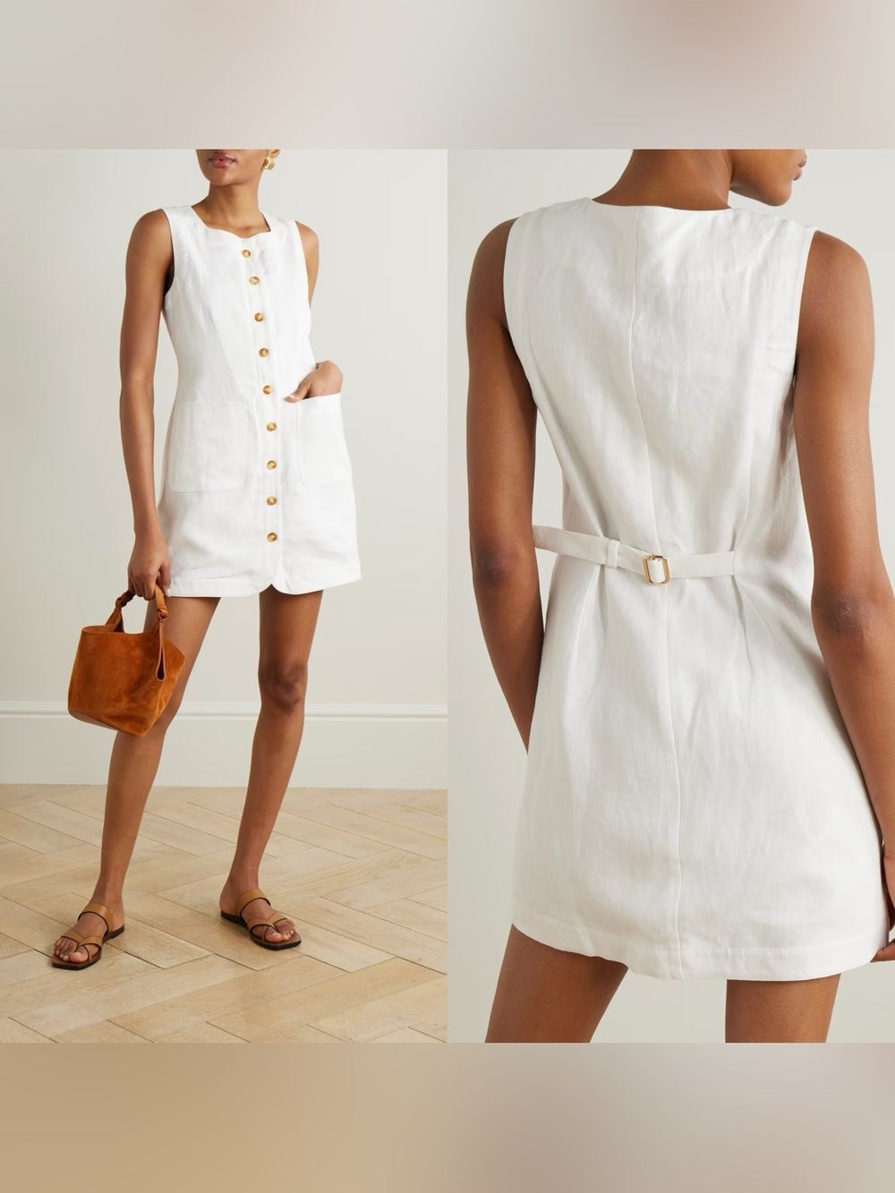 NWT POSSE Emma Button down linen mini dress in ivory